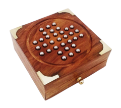 Handmade Wooden Solitaire Board Game with Metal Balls - £35.50 GBP