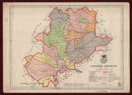 1941 Original Geopolitical Map Csongrád Vármegye Congrad County Hungary ... - £89.31 GBP