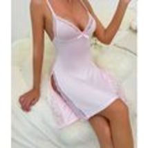 Women&#39;s Lace Stitching Slip Nightdress, Deep V Side Split Spaghetti Stra... - £15.94 GBP