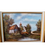 VTG Original Signed Oil Painting Cottage Rustic Countryside Landscape Wo... - €140,39 EUR
