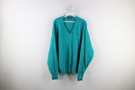Vintage 80s Mens XL Faded Chevrolet Car Knit Long Sleeve V-Neck Sweater Teal USA - £34.81 GBP