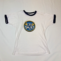 Vintage CBS Radio FM 97 White Ringer T-Shirt Size Large 1980s USA Made - $463.36 MXN