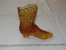 Fenton Vintage Amber Glass Daisy Button Boot Shoe bud vase ~ - £16.45 GBP