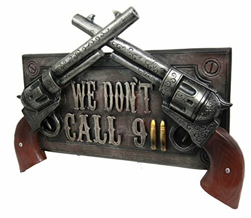 Ebros We Don't Dial 911 Warning Dual Gun Revolver Sign Wall Door Mount Plaque Item image 5