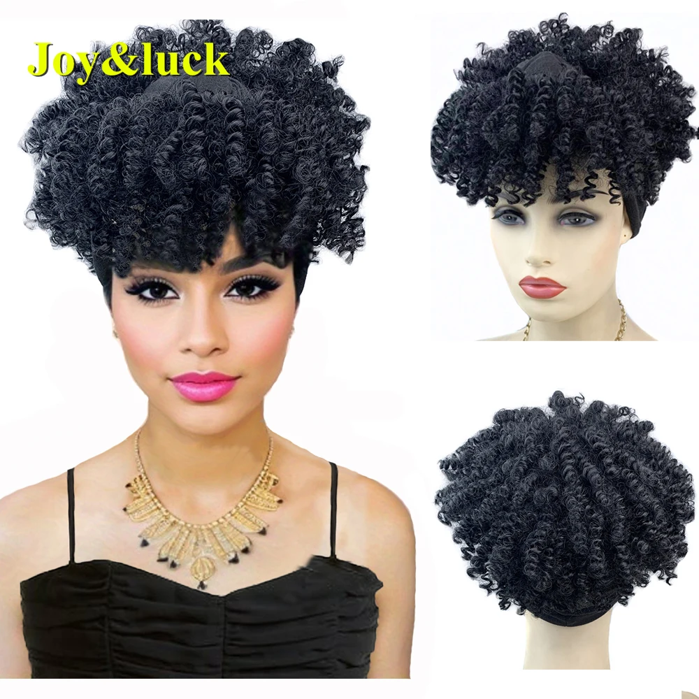 Black Headband Wig Short Afro Kinky Curly With Bangs Women  Wigs Good Quali - £34.40 GBP+