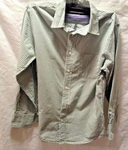 Arizona Sz L Boys Green Gray Striped Button Front Up Shirt Cute Long Sleeve - £6.24 GBP