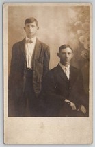 RPPC Two Young Men Brothers Portrait Real Photo Postcard M21 - £4.65 GBP