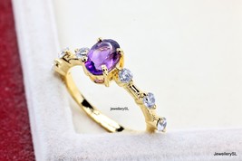 Natural Amethyst Promise Ring, Oval Cut Purple Stone yellow gold ring, gold ring - £28.11 GBP