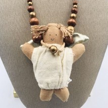 Six (6) Angel Plush Necklaces Pins Brown Wood &amp; Gold Beads  - £7.60 GBP