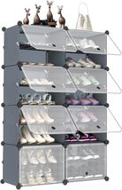 Shoe Rack for Entryway, 8 Cube 16-Tier Shoe Storage Cabinet 32 Pairs, Dark Grey - £38.74 GBP