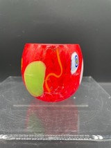 Hand Blown Millefiori Art Glass Votive Candle Holder Red Orange Confetti... - $21.29