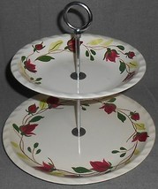 Blue Ridge Handpainted Ring &#39;o Roses Pattern Piecrust Two Tier Serving Dish - £18.76 GBP