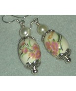 BEAUTIFUL PORCELAIN AND FW PEARLS BEAD EARRINGS - £7.18 GBP