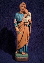 Lovely Antique Italian Chalkware Saint Joseph And The Baby Jesus Statue - £35.41 GBP