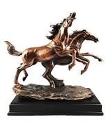 Two Galloping Horses Striding Bronze Electroplated Figurine With Base 15... - $218.81 CAD