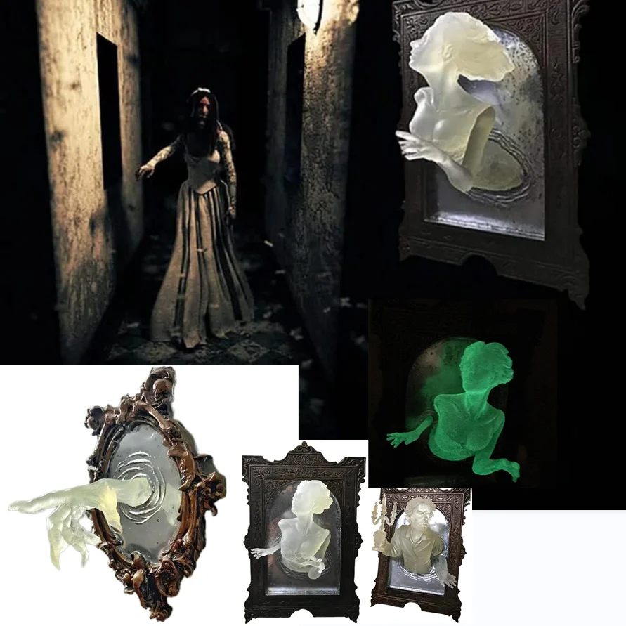 Ghost in The Mirror Wall Decor Glow in The Dark Halloween Decor 3D Horror Spooky - £22.13 GBP+