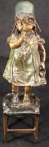 Antique Bronze Little Girl With One Shoe Off Juan Clara Signed Colored Patina - £398.22 GBP