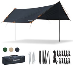 Bessport Camping Tarp, 16 X 9 X 8 Feet Tarp With 2 Poles, Portable, And Hiking. - £68.25 GBP