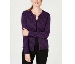 Karen Scott Women Size Medium Purple Button Down Long Sleeve Plaid Cardi... - £13.62 GBP