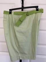 Kim Rogers 24W Cotton/Spandex Elastic Sides Belted Shorts Lime /White St... - $13.85