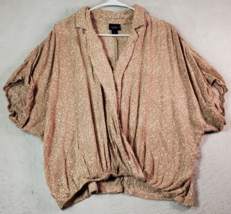 Daytrip Blouse Top Women Size Small Tan Leopard Print Wrap Short Sleeve Collared - £6.87 GBP