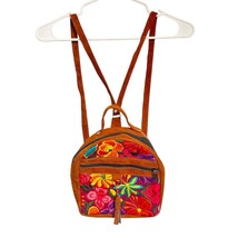 Mini Floral Embroidered Faux Leather Backpack 9x9 Brown - $492.59 MXN