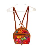 Mini Floral Embroidered Faux Leather Backpack 9x9 Brown - $492.59 MXN