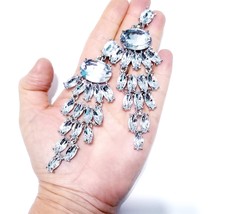 Oversized Drop Earrings, Rhinestone Chandelier Earrings, Crystal Earrings Clear  - £33.23 GBP