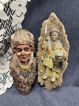 Vtg 1970’s Native American Resin Wall Plaques 8&quot;-10”FAUX TREE BARK Indian Chief - £14.75 GBP
