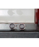 Pre-Owned Treaded Black &amp; Silver Round Cuff Links - £5.45 GBP