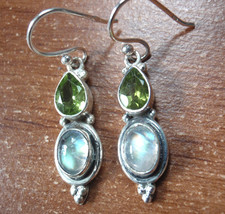 Moonstone Faceted Peridot 925 Sterling Silve Earrings 819h you&#39;ll get exact pair - $44.99