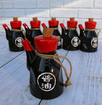 Pack of 6 Porcelain Calligraphy Soy Sauce Vinegar Condiment Dispenser Flask 7oz - £31.96 GBP