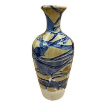 Vintage Blue &amp; Tan Abstract Lemax Pottery Vase 10.5” - £23.18 GBP