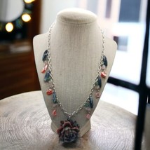 Vintage Acrylic Flower beaded necklace on silvertone chain - $25.00