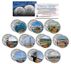 Famous Bridges Of The World Colorized Jfk Kennedy Half Dollar U.S. 10-Coin Set - £40.41 GBP