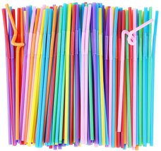 Flexible Plastic Drinking Straws Extra Long Colorful Disposable 200 Count NEW - £10.54 GBP