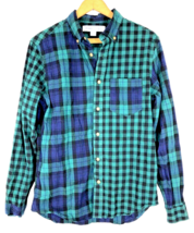 Old Navy Everyday Shirt Mens Small Button Down Black Watch Plaid Green Blue - £29.43 GBP