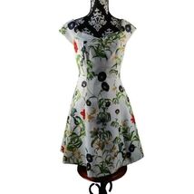 Forever21 Floral Cap Sleeve Fit &amp; Flare Dress White Green Womens Size Small - $453.09 MXN
