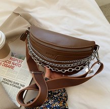 Designer Fashion Women&#39;s Waist Bag High Capacity PU Leather Chain Female Bag Fan - £28.95 GBP