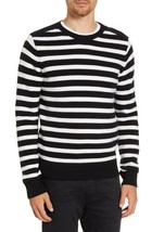 FRAME Stripe Crewneck Merino Wool Blend Sweater Black/Ivory-Size Medium - $85.99