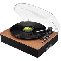 Retro Wooden Turntable With 3 Speed Vinyl Record Player, Built-In Stereo... - £131.12 GBP