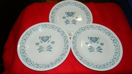 Corelle Blue Hearts 6.75&quot; Bread / Dessert Plates X 3 Gently Used Free Usa Ship - £16.12 GBP