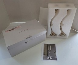 NIB Red Envelope 10 1/4&quot; Silvertone Curved Unity Candlesticks Candle Holders - £30.93 GBP