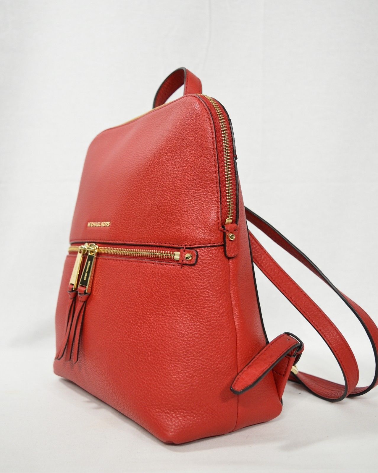 NWT! Michael Kors Leather Rhea Zip Medium Slim Backpack in Bright Red - $239.00