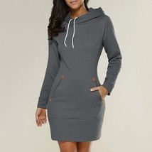 2021 Spring And Autumn Ladies Knee-Length Dress Hooded Warm Sweatshirt L... - £21.00 GBP