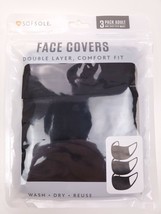Sof Sole 3 Pack Face Cover Mask Black Adult Size Reusable/washable - $5.57