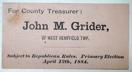 1884 Antique John M. Grider West Hemsfield Pa Political County Treasurer Card - £50.44 GBP
