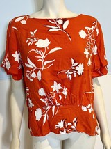 Ann Taylor Orange and White Crepe Short Sleeve Top Boat Neck Size L - £11.56 GBP