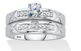 Round Classic Cz Bridal 2 Piece Ring Set Platinum Sterling Silver 6 7 8 9 10 - £237.88 GBP