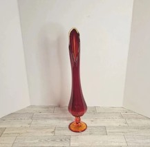 Viking Glass Arlington Swung Vase Ruby Red Amberina 15.5&quot; #7910 Glows  - £53.00 GBP